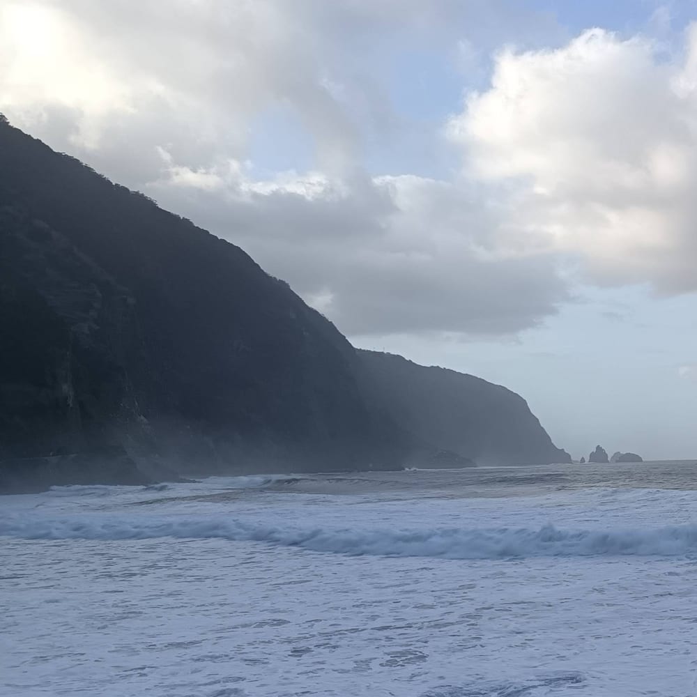 Peeling wave lines along the coast at Ribeira da Janela, Madeira